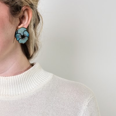 Lot 31 - Tiffany & Co. Pair of Gold, Opal, Mother-of-Pearl and Black Jade Pansy Earclips