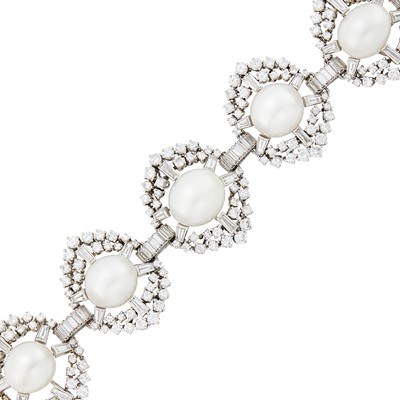 Lot 102 - White Gold, South Sea Cultured Pearl and Diamond Bracelet