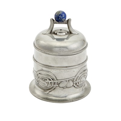Lot 257 - Archibald Knox with Liberty & Co. Pewter Tudric Pattern Covered String Box
