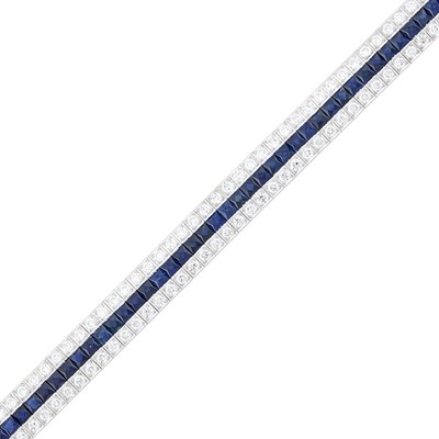 Lot 1040 - Platinum, Sapphire and Diamond Straightline Bracelet