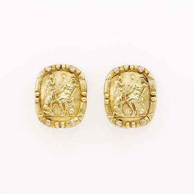 Lot 1194 - Pair of Gold and Diamond Earclips