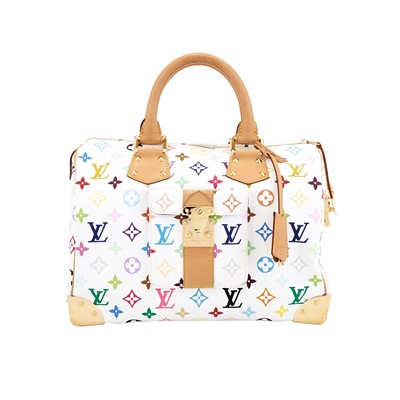 Lot 175 - Louis Vuitton White Coated Canvas Rainbow Monogram '30 Speedy' Bag