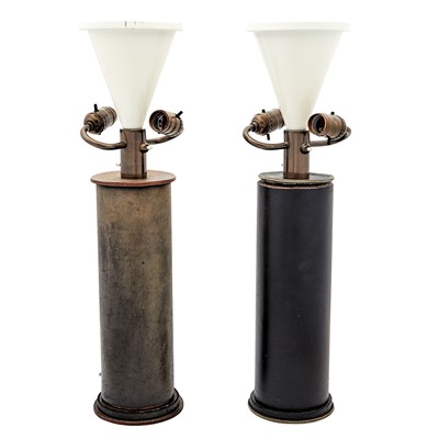 Lot 243 - Pair of Contemporary Design Leather-Clad Wood Table Lamps