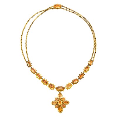 Lot 46 - Georgian Gold and Foil-Backed Yellow Topaz Pendant-Brooch Necklace