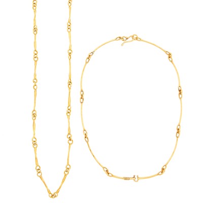 Lot 1227 - Two Gold Chain Link Necklaces