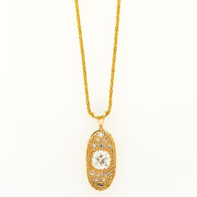 Lot 1205 - Gold and Diamond Pendant with Chain Necklace