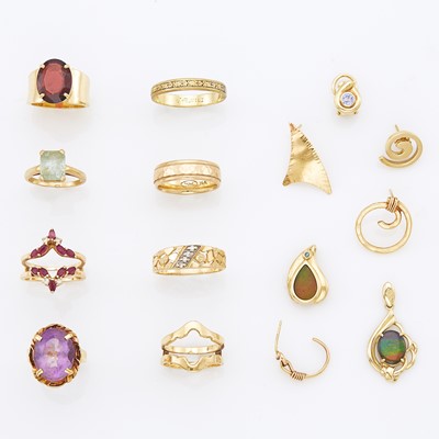 Lot 1233 - Group of Gold and Gem-Set Jewelry