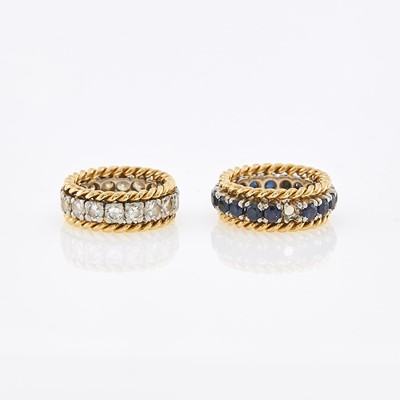 Lot 1219 - Two Gold, Platinum, Diamond and Sapphire Band Rings