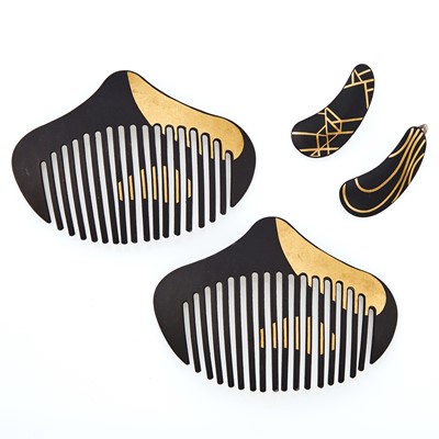 Lot 2051 - Angela Cummings for Tiffany & Co. Pair of Iron and Gold Hair Combs and Two Silver Barrettes