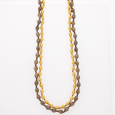 Lot 2157 - Pair of Long Indian Gold and Silver Bead Necklaces