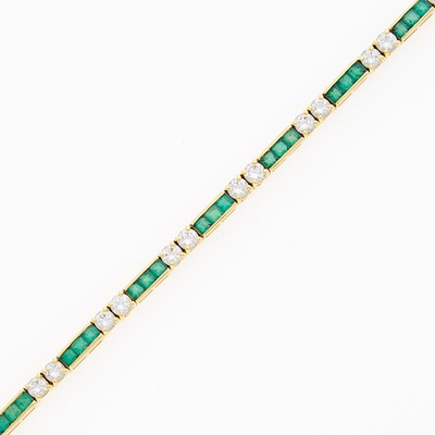 Lot 2032 - Gold, Emerald and Diamond Bracelet
