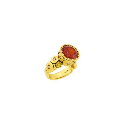 Lot 1019 - Alex Sepkus Gold, Spessartite Garnet, Colored Diamond and Diamond Ring
