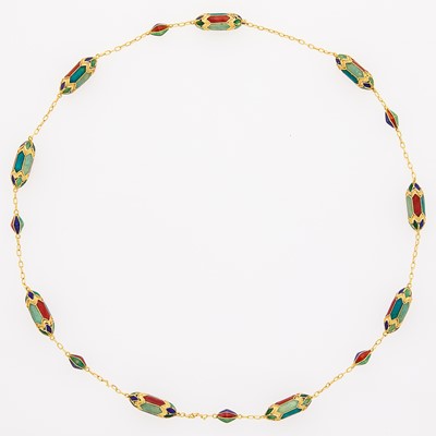 Lot 2119 - Gold and Multicolored Enamel Chain Necklace