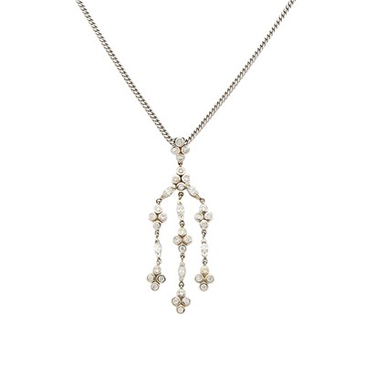 Lot 1185 - White Gold and Diamond Pendant-Necklace