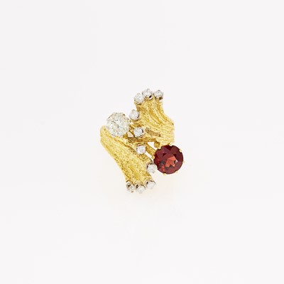 Lot 1211 - Gold, Platinum, Diamond and Garnet Ring