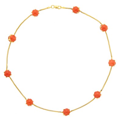 Lot 1221 - Gold and Coral Bead Necklace