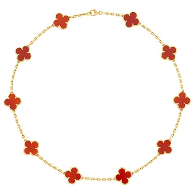 Lot 1152 - Van Cleef & Arpels Gold and Carnelian 'Alhambra' Necklace, France