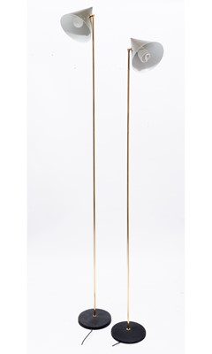 Lot 539 - Graduated Pair of Luigi Caccia Dominioni Brass and Enameled Metal Adjustable Floor Lamps