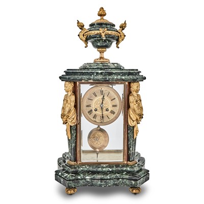 Lot 346 - Louis XVI Style Gilt-Bronze and Green Marble Mantel Clock