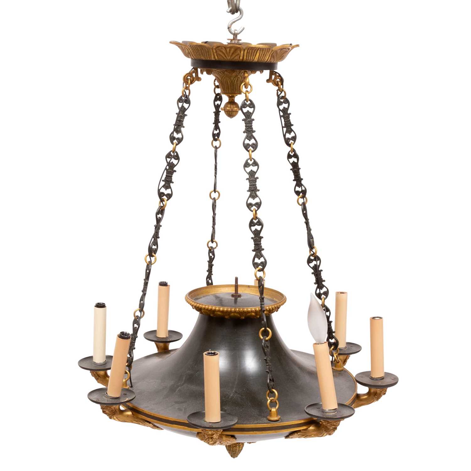 Lot 350 - Empire Style Gilt and Patinated Metal Three-Light Chandelier