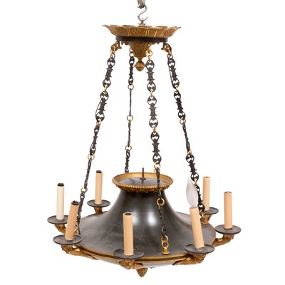 Lot 350 - Empire Style Gilt and Patinated Metal Three-Light Chandelier