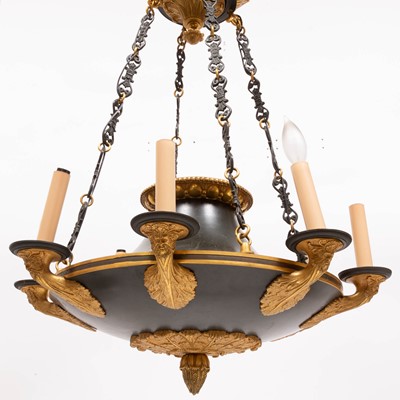 Lot 350 - Empire Style Gilt and Patinated Metal Three-Light Chandelier