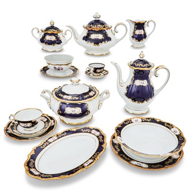 Lot 327 - German Reichenbach Cobalt Ground Porcelain Dinner Service
