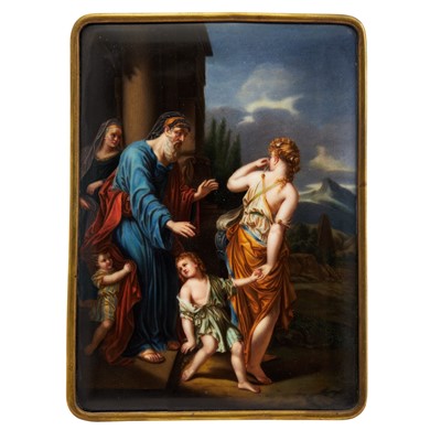 Lot 241 - Continental Painted Porcelain Plaque of the Banishment of Ishmael and Hagar