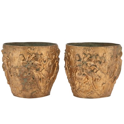 Lot 335 - Pair of Gilt-Metal Planters with Baccahanalian Scenes
