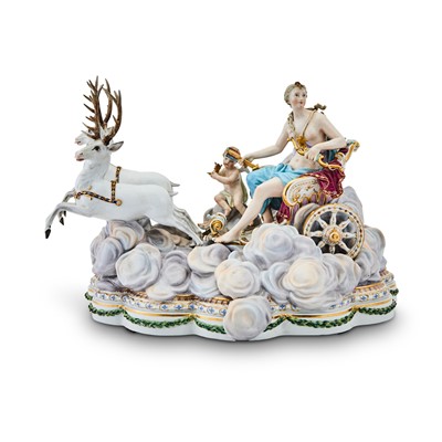 Lot 283 - Meissen Porcelain Figural Group of Luna in Her Chariot Pulled by Two Stags