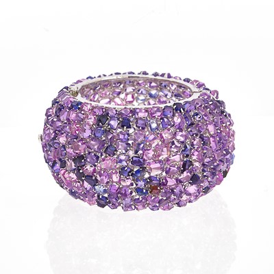 Lot 2170 - Oversized Sterling Silver and Synthetic Purple and Violet Synthetic Sapphire Cuff Bangle Bracelet