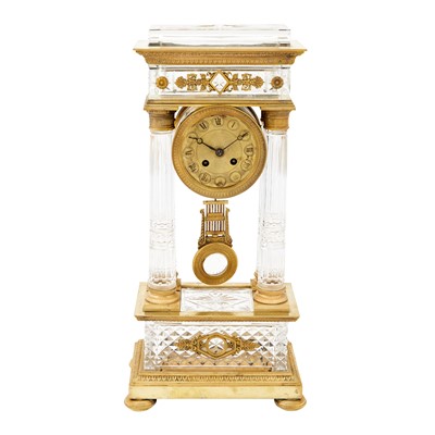 Lot 730 - Empire Style Gilt-Bronze and Cut-Glass Portico Clock