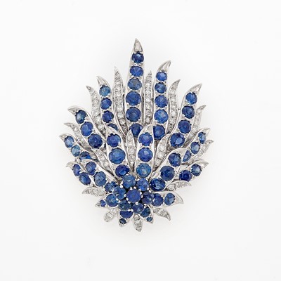 Lot 1198 - White Gold, Sapphire and Diamond Pendant-Brooch