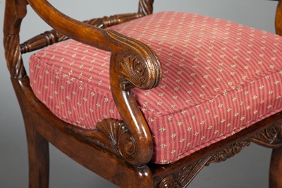 Lot 298 - Regency Style Brass Inlaid Stained Wood Armchair