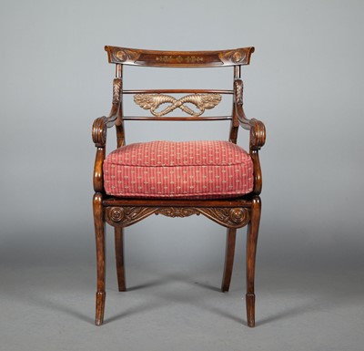 Lot 298 - Regency Style Brass Inlaid Stained Wood Armchair