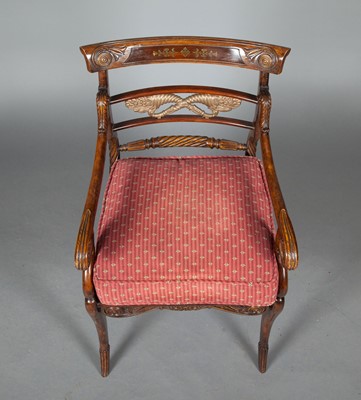 Lot 298 - Regency Style Brass Inlaid Stained Wood Armchair