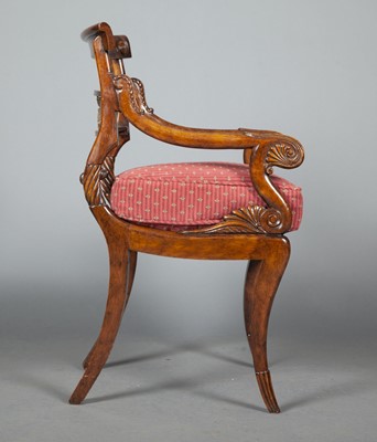 Lot 298 - Regency Style Brass Inlaid Stained Wood Armchair