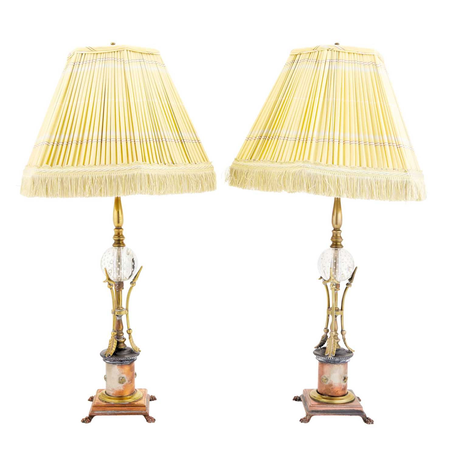 Lot 388 - Pair of Empire Style Mixed Metal and Bubble Glass Table Lamps