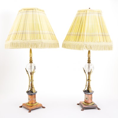 Lot 388 - Pair of Empire Style Mixed Metal and Bubble Glass Table Lamps