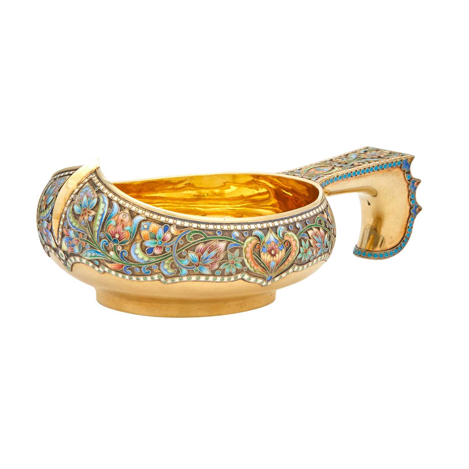 Lot 1 - Russian Silver-Gilt and Cloisonné Enamel Kovsh