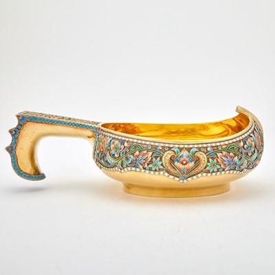 Lot 1 - Russian Silver-Gilt and Cloisonné Enamel Kovsh