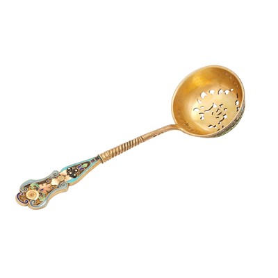 Lot 111 - Russian Silver-Gilt and Cloisonné Enamel Tea Strainer
