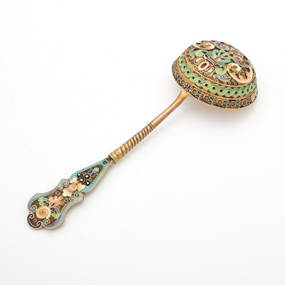 Lot 111 - Russian Silver-Gilt and Cloisonné Enamel Tea Strainer