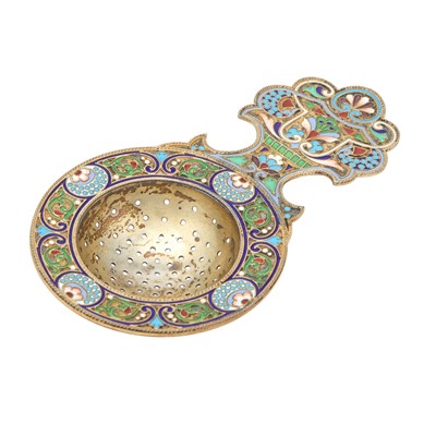 Lot 6 - Russian Silver-Gilt and Cloisonné Enamel Tea Strainer