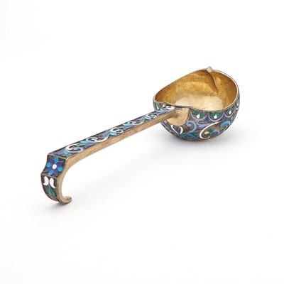 Lot 139 - Russian Silver-Gilt and Cloisonné Enamel Ladle