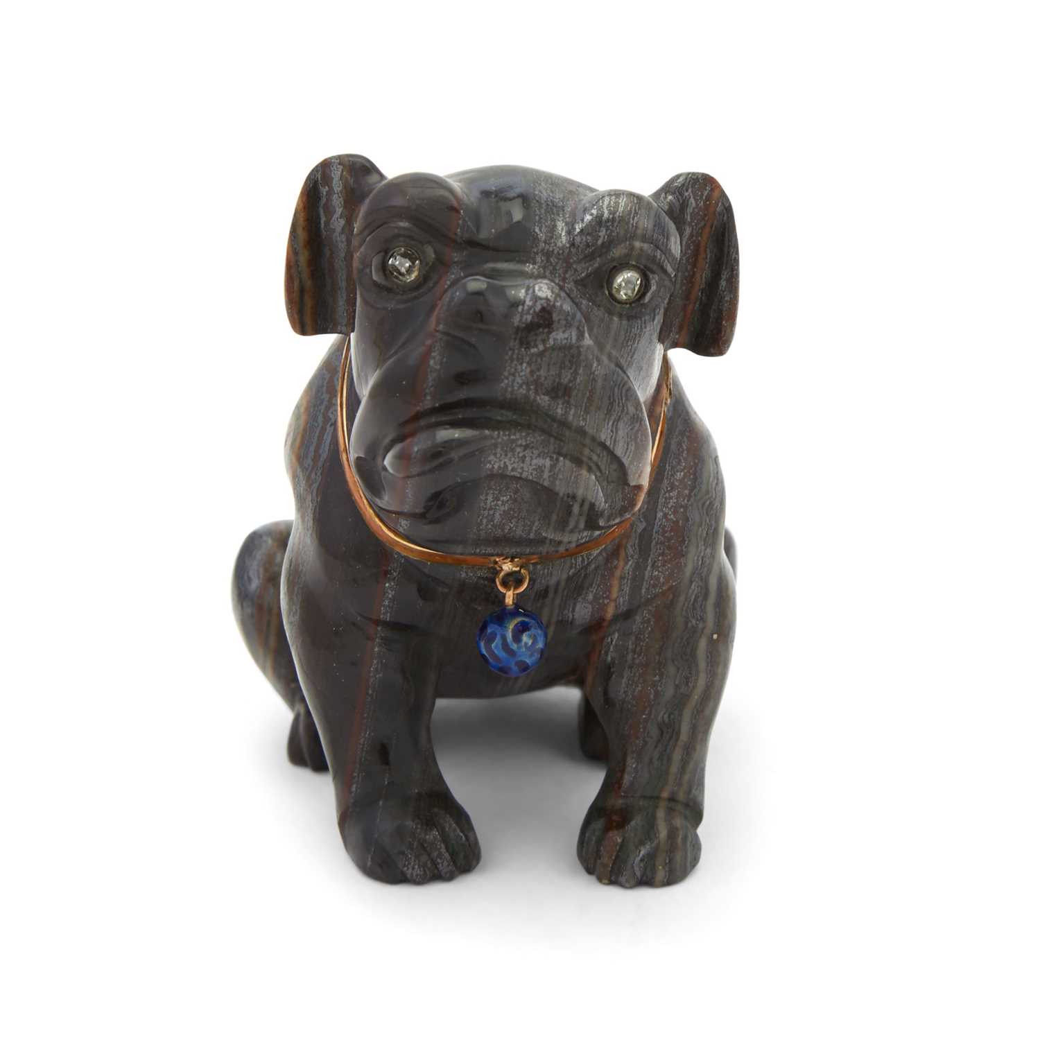 Lot 144 - Continental Gem-Set, Enameled Gold-Mounted Hardstone Model of a Bulldog