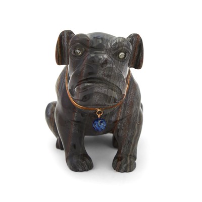 Lot 144 - Continental Gem-Set, Enameled Gold-Mounted Hardstone Model of a Bulldog
