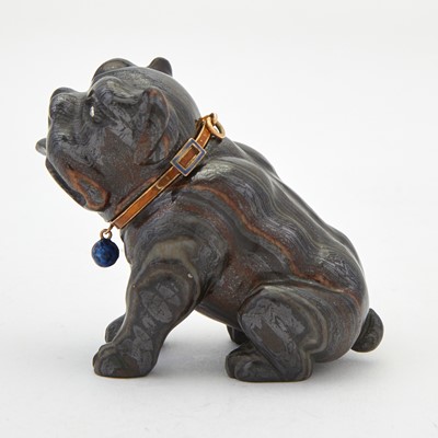 Lot 144 - Continental Gem-Set, Enameled Gold-Mounted Hardstone Model of a Bulldog