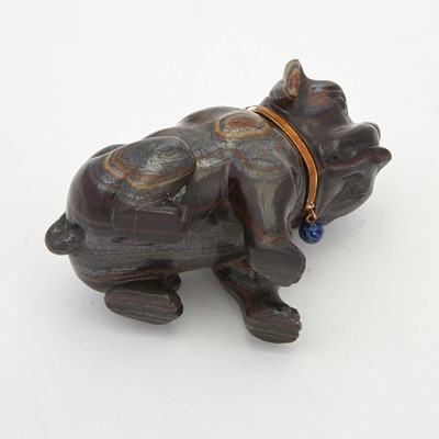 Lot 144 - Continental Gem-Set, Enameled Gold-Mounted Hardstone Model of a Bulldog