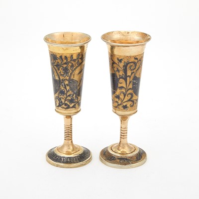 Lot 20 - Two Russian Silver-Gilt and Niello Flutes